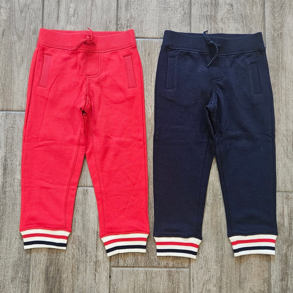 Janie and Jack Jogger Pants Lot of 2 Kids Size 3 Red Navy NEW Striped Cuff Sweat